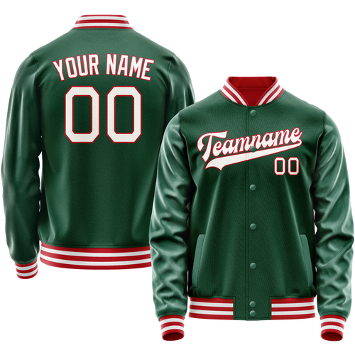 Custom Kelly-Green White Solid Color Varsity Letterman Jacket