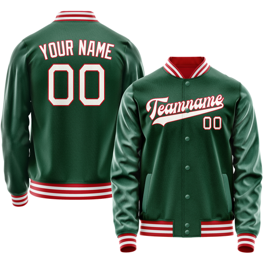 Custom Kelly-Green White Solid Color Varsity Letterman Jacket