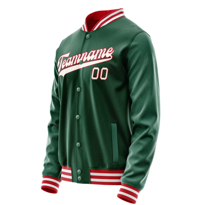 Custom Kelly-Green White Solid Color Varsity Letterman Jacket