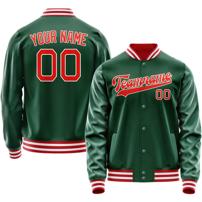 Custom Kelly-Green Orange Solid Color Varsity Letterman Jacket