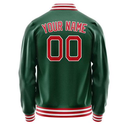 Custom Kelly-Green Red Solid Color Varsity Letterman Jacket