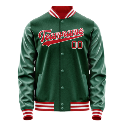 Custom Kelly-Green Red Solid Color Varsity Letterman Jacket