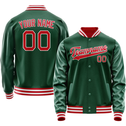Custom Kelly-Green Red Solid Color Varsity Letterman Jacket