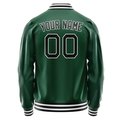 Custom Kelly-Green Black Solid Color Varsity Letterman Jacket