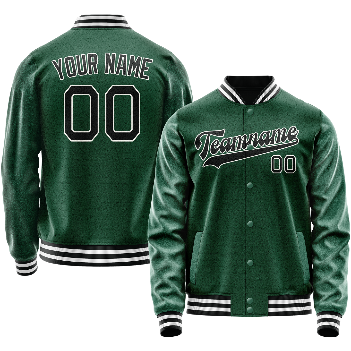 Custom Kelly-Green Black Solid Color Varsity Letterman Jacket
