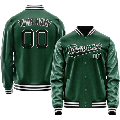 Custom Kelly-Green Black Solid Color Varsity Letterman Jacket