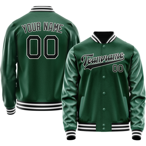 Custom Kelly-Green Black Solid Color Varsity Letterman Jacket