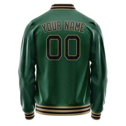 Custom Kelly-Green Black Solid Color Varsity Letterman Jacket