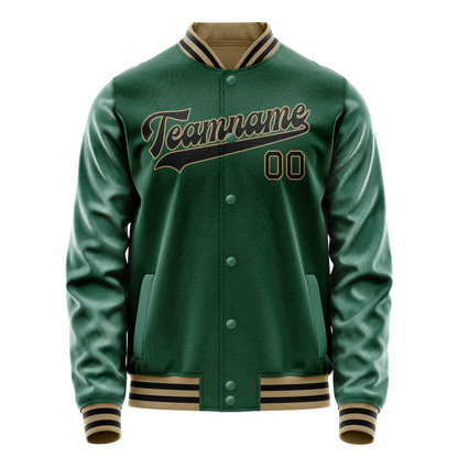 Custom Kelly-Green Black Solid Color Varsity Letterman Jacket