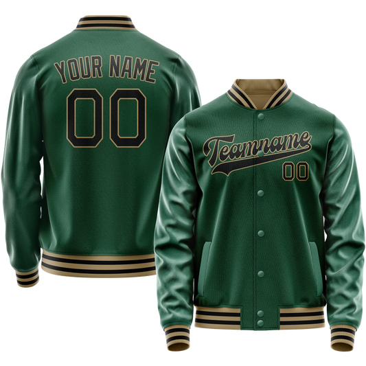 Custom Kelly-Green Black Solid Color Varsity Letterman Jacket