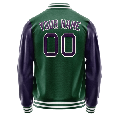 Custom Kelly-Green Purple Solid Color Varsity Letterman Jacket