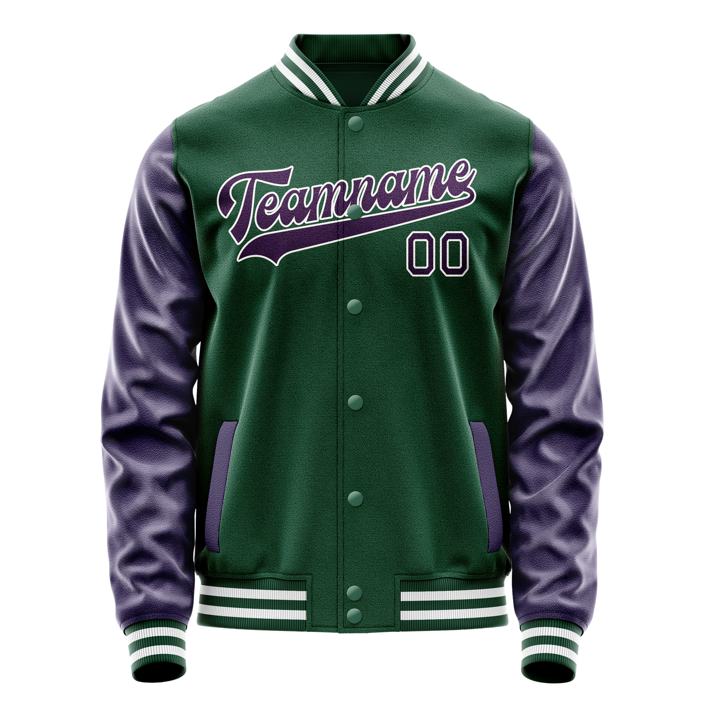 Custom Kelly-Green Purple Solid Color Varsity Letterman Jacket