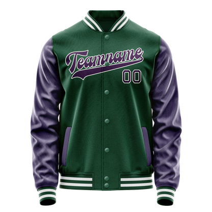 Custom Kelly-Green Purple Solid Color Varsity Letterman Jacket