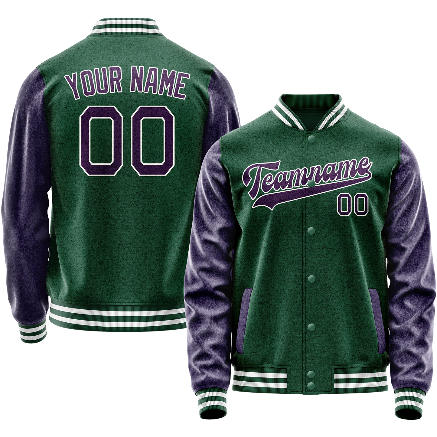 Custom Kelly-Green Purple Solid Color Varsity Letterman Jacket