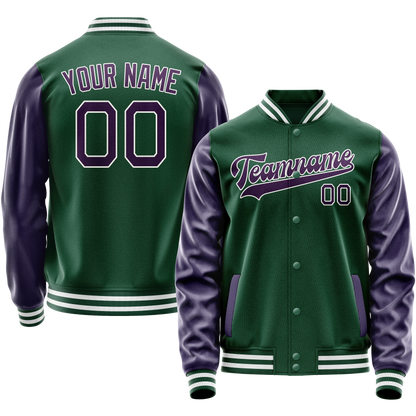 Custom Kelly-Green Purple Solid Color Varsity Letterman Jacket