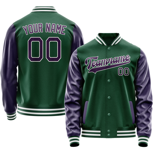 Custom Kelly-Green Purple Solid Color Varsity Letterman Jacket