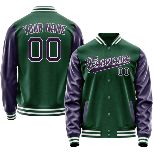 Custom Kelly-Green Purple Solid Color Varsity Letterman Jacket