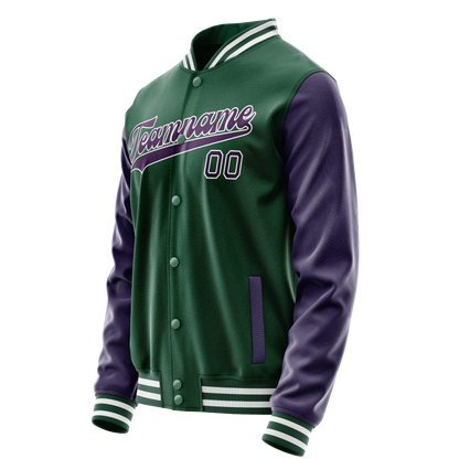 Custom Kelly-Green Purple Solid Color Varsity Letterman Jacket