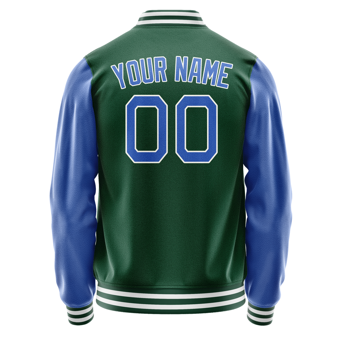 Custom Kelly-Green Light-Blue Solid Color Varsity Letterman Jacket