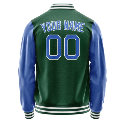 Custom Kelly-Green Light-Blue Solid Color Varsity Letterman Jacket