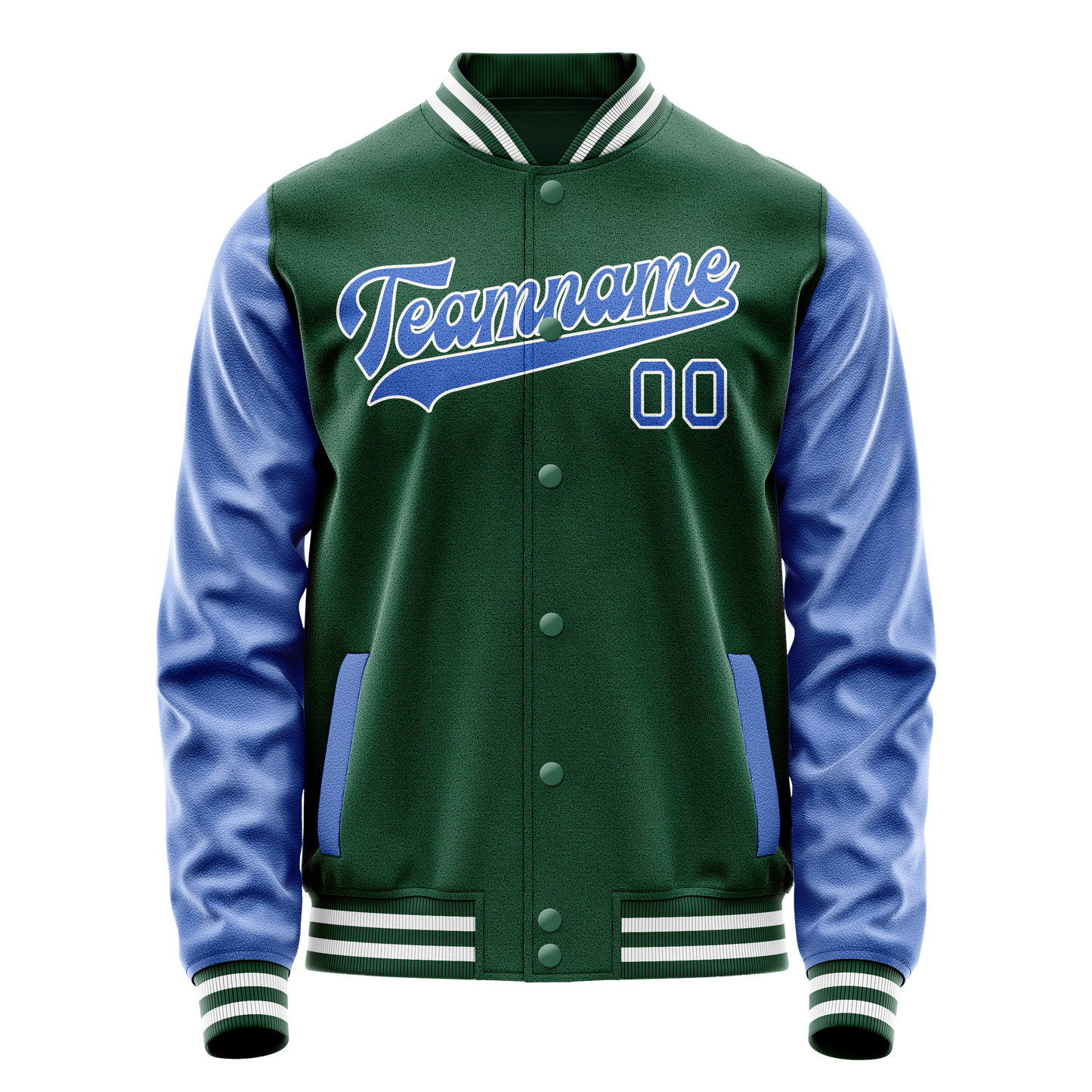 Custom Kelly-Green Light-Blue Solid Color Varsity Letterman Jacket