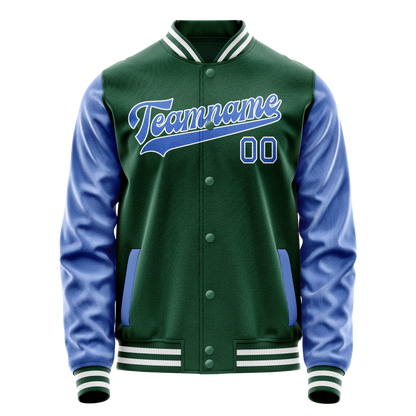 Custom Kelly-Green Light-Blue Solid Color Varsity Letterman Jacket