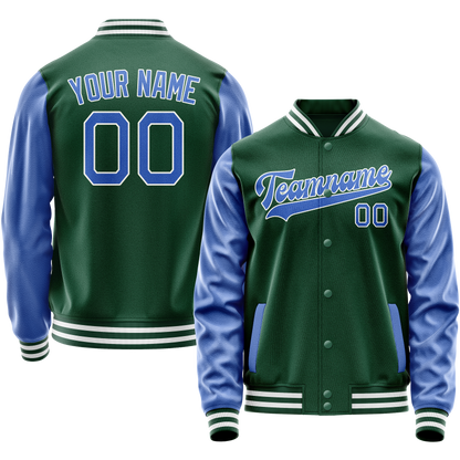 Custom Kelly-Green Light-Blue Solid Color Varsity Letterman Jacket