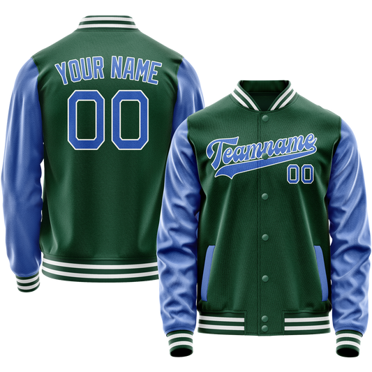 Custom Kelly-Green Light-Blue Solid Color Varsity Letterman Jacket