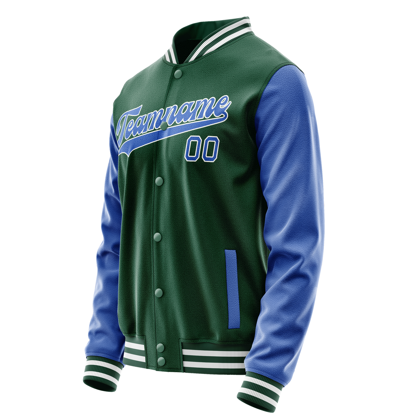 Custom Kelly-Green Light-Blue Solid Color Varsity Letterman Jacket