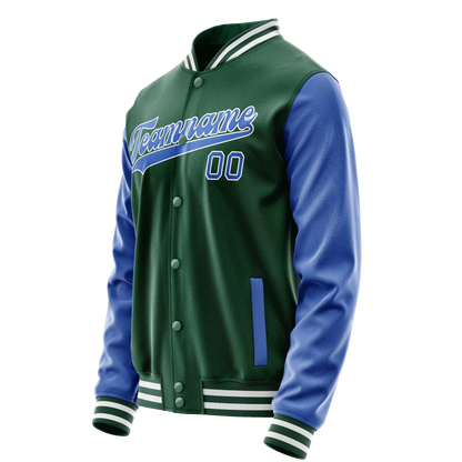 Custom Kelly-Green Light-Blue Solid Color Varsity Letterman Jacket