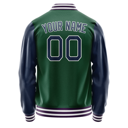 Custom Kelly-Green Navy Solid Color Varsity Letterman Jacket