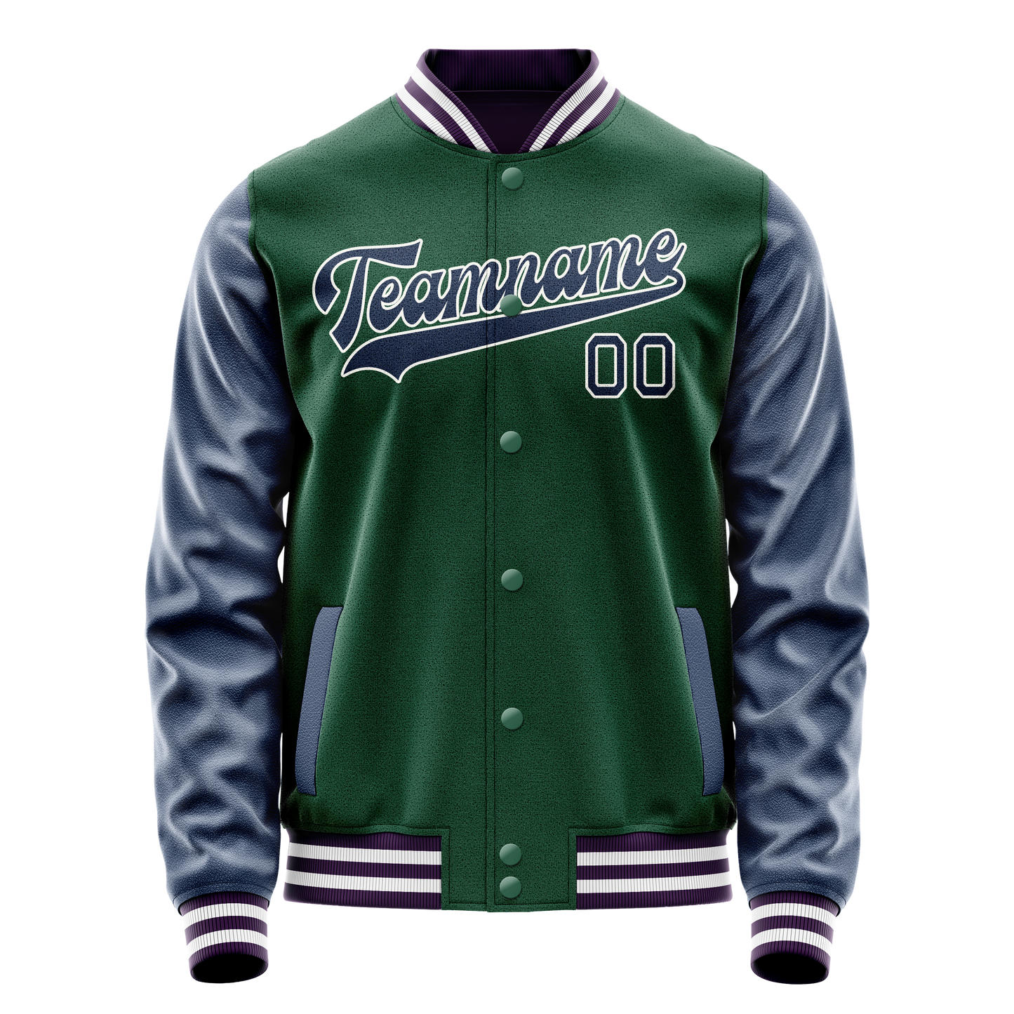 Custom Kelly-Green Navy Solid Color Varsity Letterman Jacket
