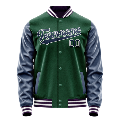 Custom Kelly-Green Navy Solid Color Varsity Letterman Jacket