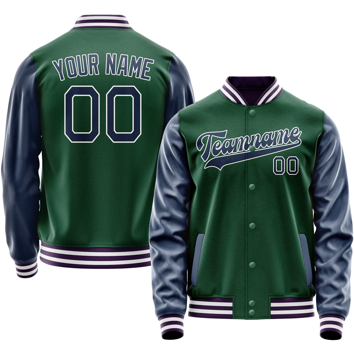 Custom Kelly-Green Navy Solid Color Varsity Letterman Jacket