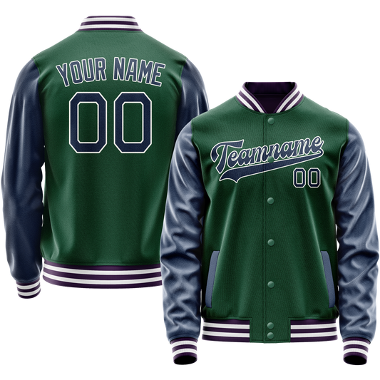 Custom Kelly-Green Navy Solid Color Varsity Letterman Jacket