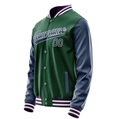 Custom Kelly-Green Navy Solid Color Varsity Letterman Jacket