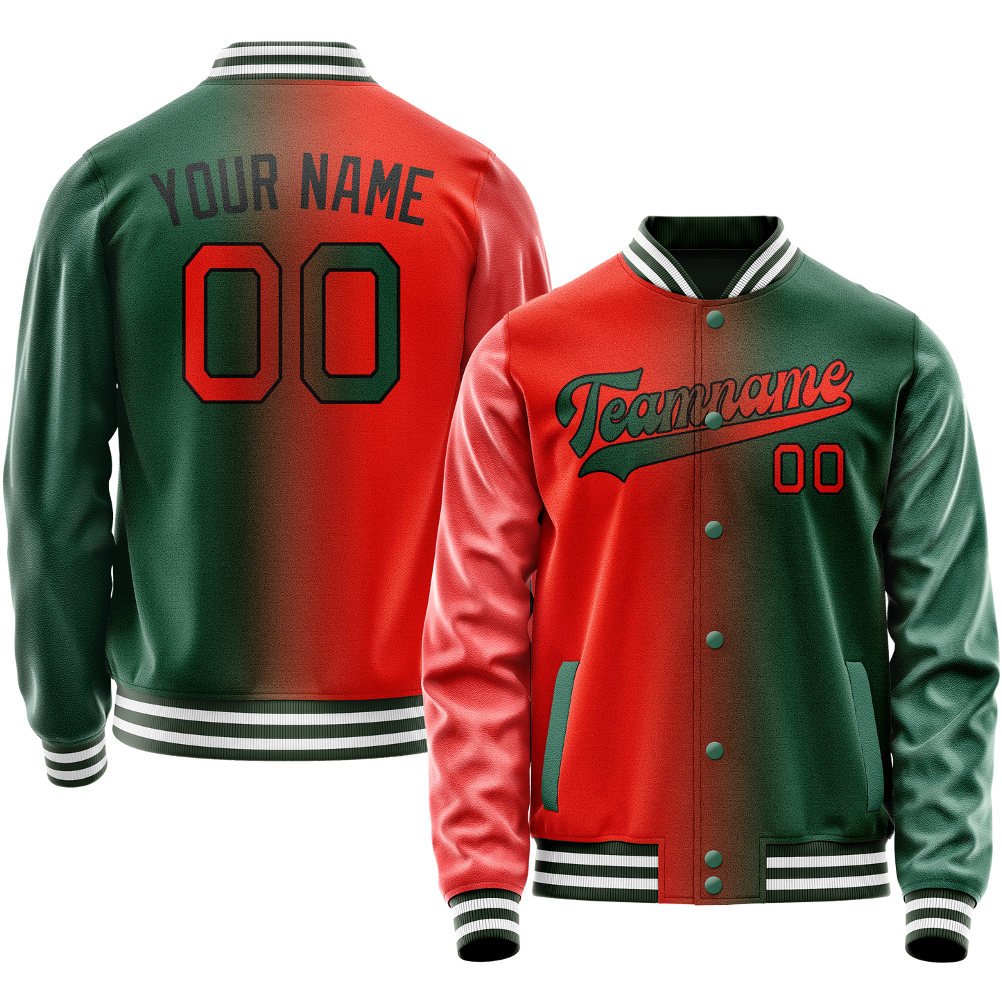 Custom Kelly-Green Orange Gradient Varsity Letterman Jacket