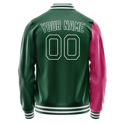 Custom Kelly-Green Pink Split Varsity Letterman Jacket