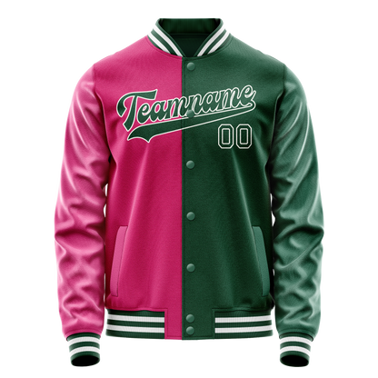 Custom Kelly-Green Pink Split Varsity Letterman Jacket