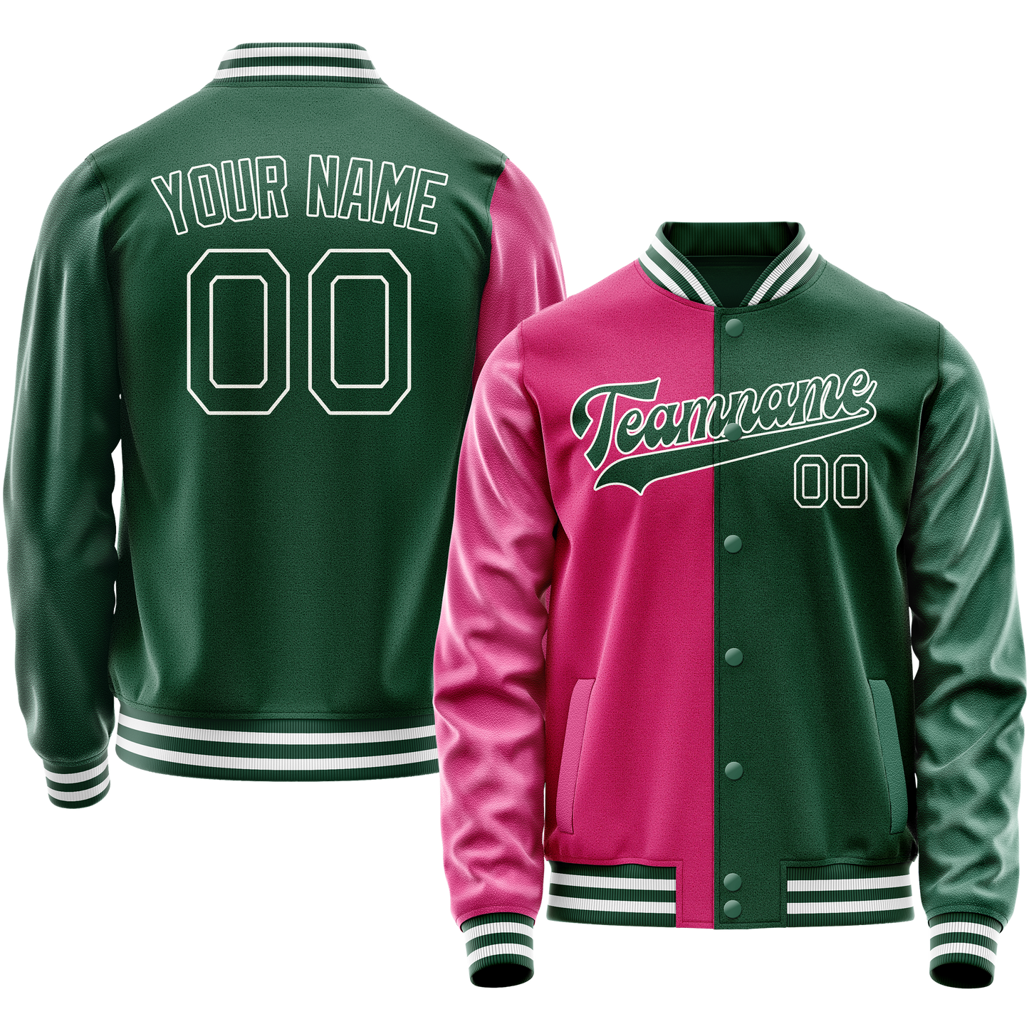 Custom Kelly-Green Pink Split Varsity Letterman Jacket
