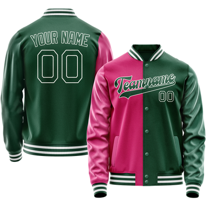 Custom Kelly-Green Pink Split Varsity Letterman Jacket