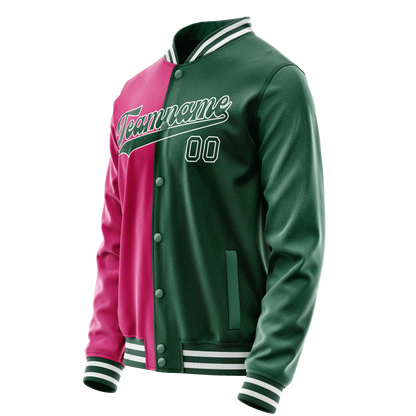 Custom Kelly-Green Pink Split Varsity Letterman Jacket