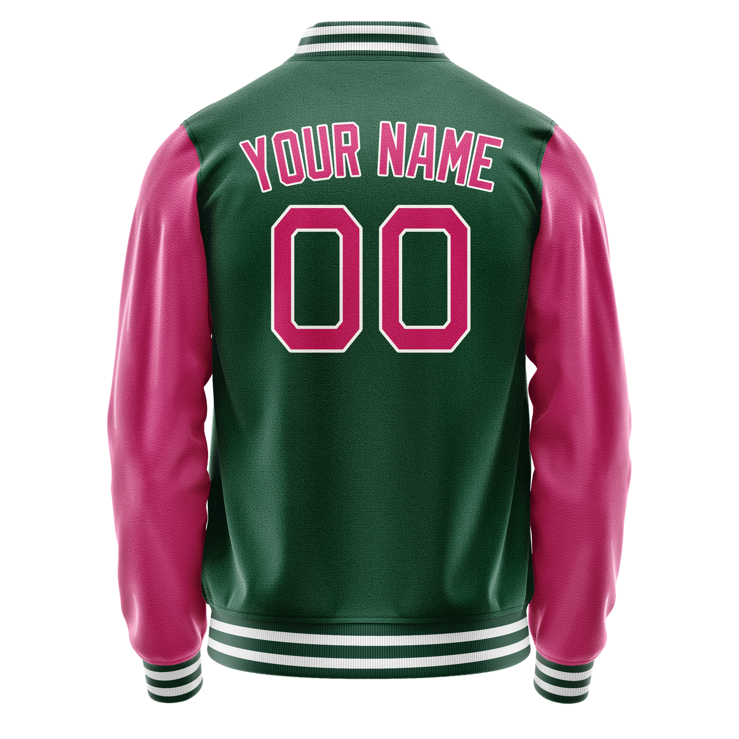 Custom Kelly-Green Pink Solid Color Varsity Letterman Jacket