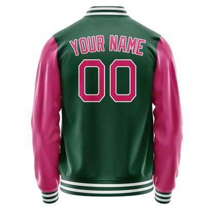 Custom Kelly-Green Pink Solid Color Varsity Letterman Jacket