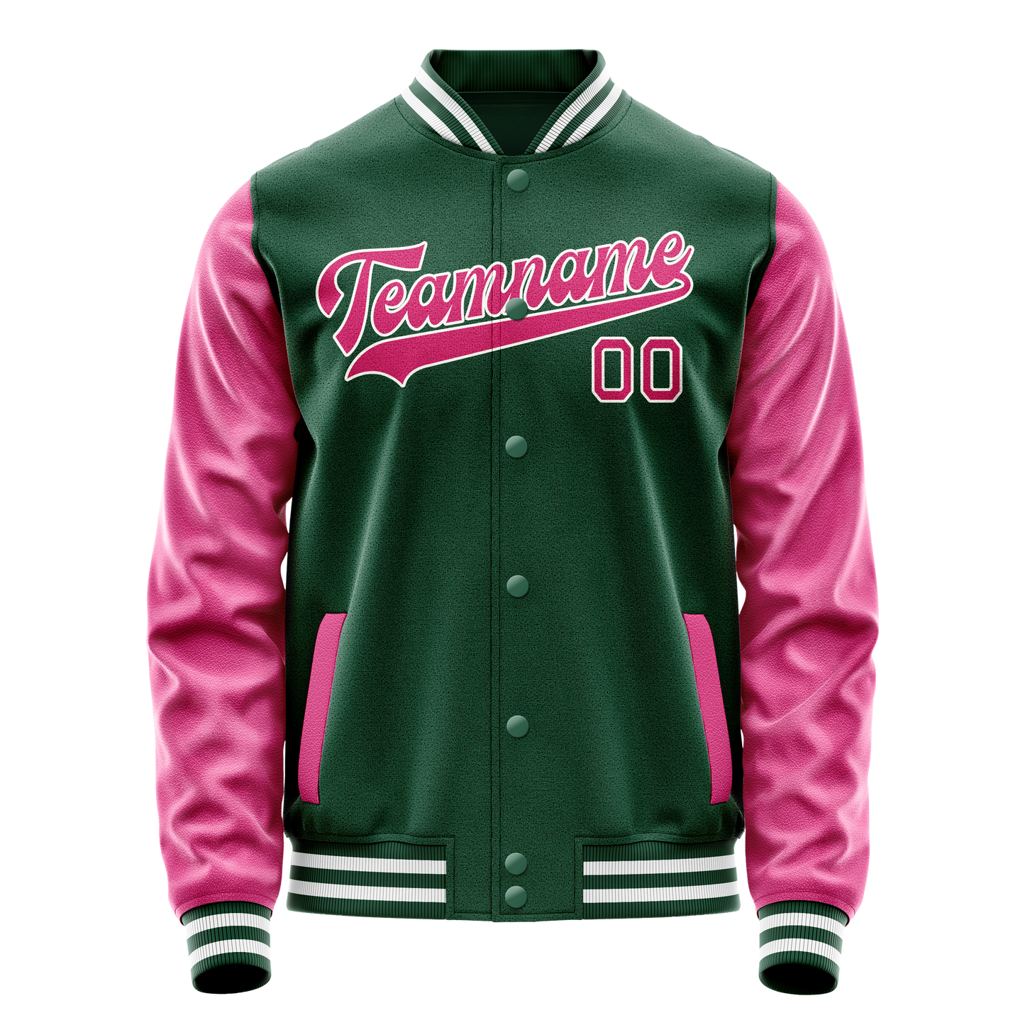 Custom Kelly-Green Pink Solid Color Varsity Letterman Jacket