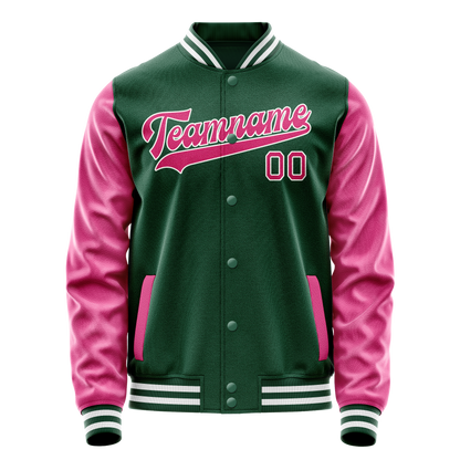 Custom Kelly-Green Pink Solid Color Varsity Letterman Jacket