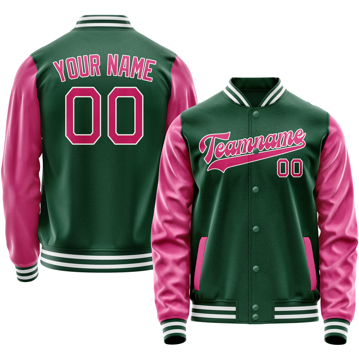 Custom Kelly-Green Pink Solid Color Varsity Letterman Jacket