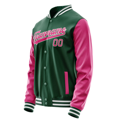 Custom Kelly-Green Pink Solid Color Varsity Letterman Jacket