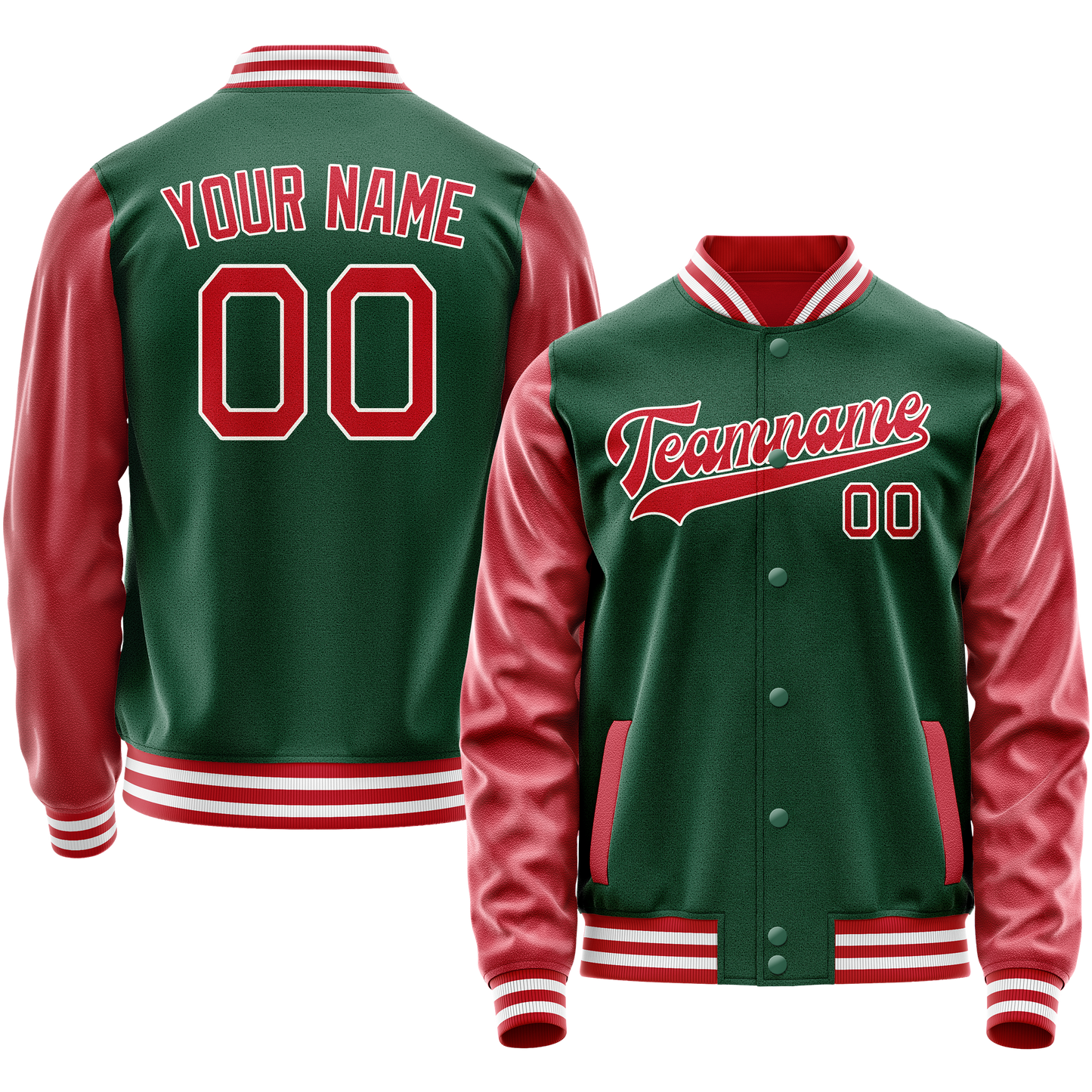 Custom Kelly-Green Texas-Orange Solid Color Varsity Letterman Jacket