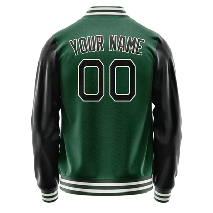 Custom Kelly-Green Black Solid Color Varsity Letterman Jacket
